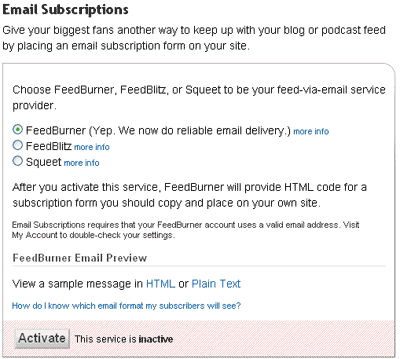 Feedburner Email Subscription